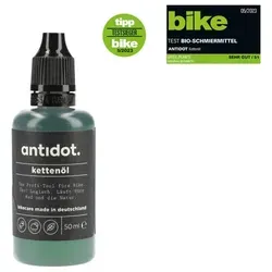 antidot. Kettenöl 50ml - Testsieger, biologisch abbaubar, für alle Fahrräder - Fahrrad-Öle - Biologisch abbaubares Kettenöl, das Reibung reduziert und vor Verschleiß schützt. Ideal für E-Bikes, MTB und Rennräder. Hergestellt in Deutschland.
