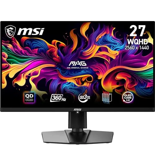 MSI MAG 271QPX QD-OLED 26.5 Zoll WQHD Gaming Monitor - Gaming Monitor mit 360Hz und 0,03ms Reaktionszeit für blitzschnelle Spiele, 99,1% DCI-P3 für lebendige Farben und VESA DisplayHDR True Black 400 für beeindruckende Kontraste.