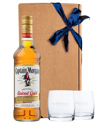 Captain Morgan Geschenkset mit 2 Tumblern - Rum Geschenkset mit Captain Morgan Spiced Gold und zwei stilvollen Tumblern – ideal für Geschenke und besondere Anlässe.