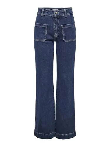 ONLY Onljuicy Hw Wide Rinse DNM Mas763 Noos Jeans - Bequeme Jeans mit Gürtelschlaufen und mehreren Taschen, breite Passform für optimalen Komfort von der Hüfte bis zum Knöchel.