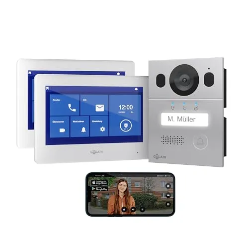 GOLIATH Basic Video Türsprechanlage AV-BLS-06A - Gegensprechanlage mit 2 Draht Bus, 2x 7 Zoll Monitor, HD-Kamera und Nachtsicht. Einfache Installation, erweiterbar und wetterfest – ideal für Ihr Einfamilienhaus.
