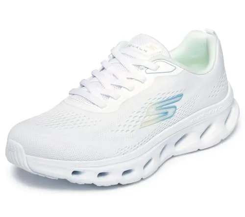 Skechers Damen Go Walk Glide-Step 2.0 Kristee Sneaker, Weiß/Blaue Akzente, 41 EU - Atmungsaktive Sneaker mit Bungee-Verschluss für eine bequeme Passform. Die luftgekühlte Einlegesohle sorgt für angenehmen Komfort, während die rutschfeste Außensohle optimalen Halt bietet.
