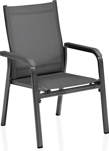 KETTLER Basic Plus Stapelsessel anthrazit - Stilvoller Stapelsessel aus Aluminium und Outdoorgewebe, wetterfest und leicht zu verstauen – perfekt für Ihr Garten- und Balkonset.