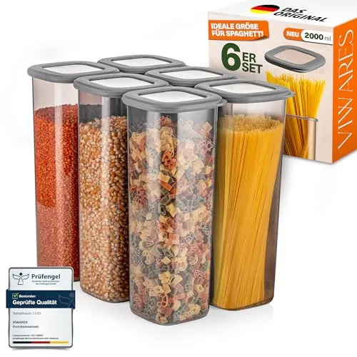 Viwares Luftdichte Vorratsdosen 6er Set mit Deckel - Praktisches 6er Set luftdichter Vorratsdosen für trockene Lebensmittel. Ideal zur Aufbewahrung von Mehl, Reis oder Müsli. Stapelbar, transparent und BPA-frei – sorgt für Ordnung in deiner Küche!