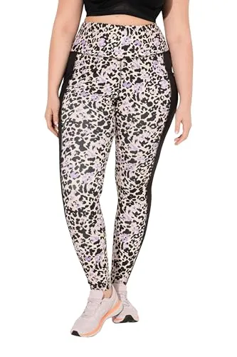 Ulla Popken Damen Sport-Leggings im Leomuster - Leggings für Damen mit modischem Leomuster, schnelltrocknend und aus recyceltem Material, ideal für aktive Frauen in großen Größen.