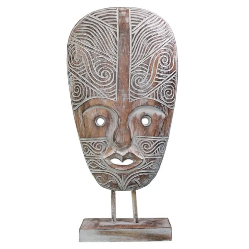 Standbild Gesicht Holzskulptur Deko Modell Sulawesi 51 cm - Kunstvolle Holzfigur für Erwachsene, rustikales Design mit feinen Schnitzereien. Ideal für stilvolle Wohnräume, bringt asiatischen Flair in Ihr Zuhause.