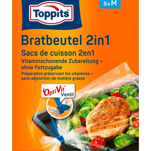 Toppits 8 Bratbeutel M - Ideal für schonendes Garen - Praktische Dampfgarbeutel für fettfreies Garen von Fleisch und Gemüse. Hält die Aromen und sorgt für perfekte Ergebnisse bei jedem Gericht.