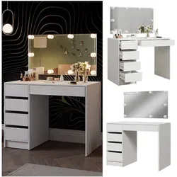 Vicco Schminktisch Thalia Weiß Hochglanz 100 cm mit LED-Beleuchtung