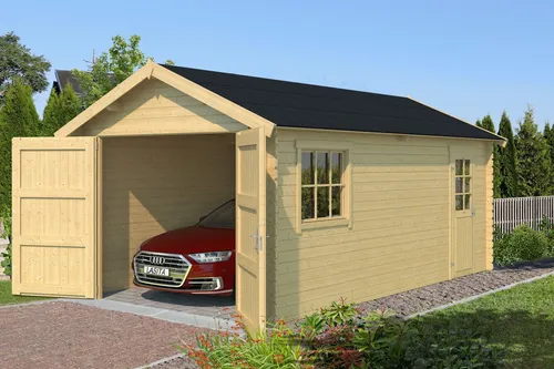 Einzelgarage Outdoor Life Dillon mit Holztor 339,9 x 580 cm - Gartenhäuser, Geräteschuppen & Carports - Robuste Holzgarage mit Satteldach, ideal für den Schutz Ihres Fahrzeugs und Gartenwerkzeugs.