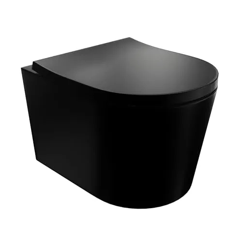 LAVITA Wand-WC Versoni Black Hänge Toilette Toilettendeckel mit Absenkautomatik & Metallscharniere Toiletten Spülrandlos Hängend Spülsystem TORNADO 2.0 Toilettenbecken Schwarz