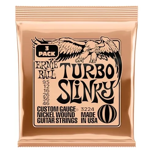 Ernie Ball Turbo Slinky Nickelwound E-Gitarrensaiten, 3er-Pack, Stärke 9.5-46