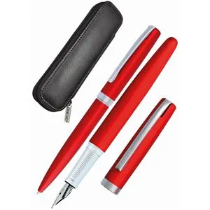 Online Schreibset Eleganza Satin Red, 34644, Kugelschreiber und Füller rot, Echtleder-Etui