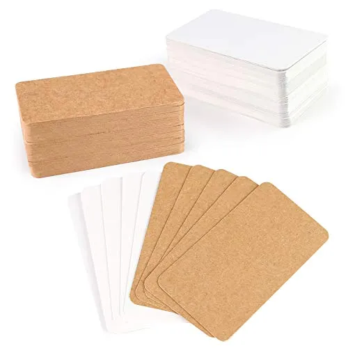 HAKACC Blanko Papier Karten – 200 Stück Leere Visitenkarten, 5x9 cm, 300g/m², ideal für Postkarten,Dankeskarten,Bastelprojekte & Geschenkanhänger(100 weiß + 100 braun)