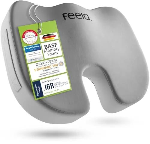 feela.® Orthopädisches Sitzkissen - Ergonomisches Kissen für maximalen Sitzkomfort - Rücken- & Sitzkissen – U-förmiges Design mit Memory-Schaum für optimale Anpassung, fördert Durchblutung und entlastet das Steißbein.