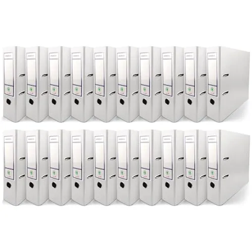 Netuno 20x Aktenordner DIN A4 Weiß Ekobox 2-Ring-Mechanik 8cm Kunststoff Büroordner Ringmappe PP farbig breit