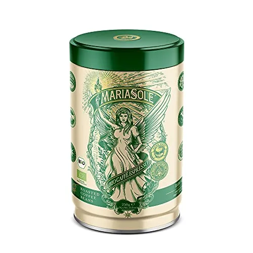 Mariasole Caffè Espresso Bohnen Bio 250g in hochwertiger Kaffeedose - Traditionelle Röstung in Sizilien über Holzfeuer In Handarbeit - Premium Bio Kaffeebohnen für Vollautomat und Siebträger