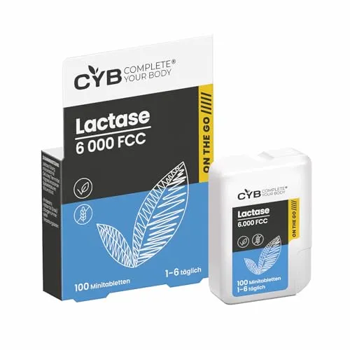 CYB Lactase 6000 ON THE GO MINITABLETS, 100 x really small easy to digest tablets in handy dispenser - Lactase FCC 6000 - Lactose Digestion