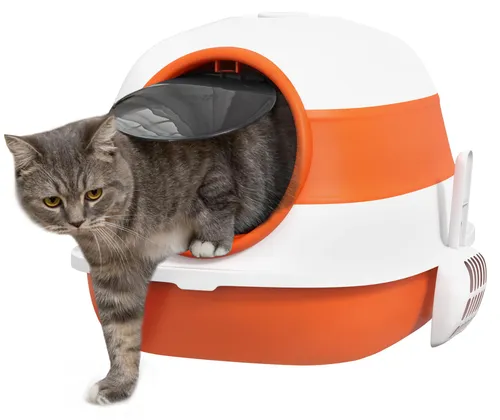 PawHut Katzentoilette mit Deckel - Geräumiges, zusammenklappbares Katzenklo - Katzentoiletten mit privatem Design für Ruhe und Schutz, inklusive Deodorant, Bodengitter und Streuschaufel. Ideal für kleine Katzen bis 3 kg.
