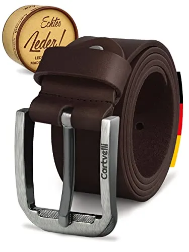 Cartvelli Premium Ledergürtel Herren Dunkelbraun 105cm - Herren-Gürtel aus hochwertigem Vollleder, made in Germany. Mit nickel-freier Schnalle und in edler Geschenkbox, ideal als stilvolles Geschenk.