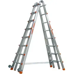 Siedra Teleskopleiter 985 4x8 Sprossen - Leiter für Arbeiten bis 6m Höhe, mit schonenden Vollgummi-Rollen und stabilen Perlongurten für maximale Sicherheit und Komfort.