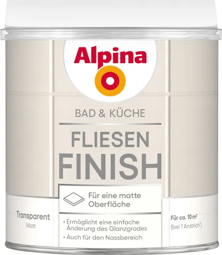 Alpina Bad & Küche Fliesen-Finish matt – 0,75L seidenmatte Versiegelung - Schützt gestrichene Wandfliesen optimal vor Feuchtigkeit und Schmutz. Ideal für Bad, Küche & WC. Einfach zu verarbeiten und sorgt für einen dezenten Glanz.