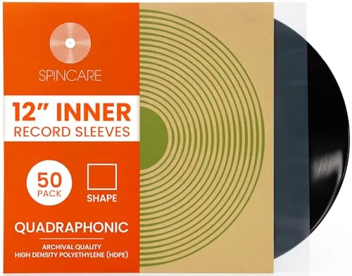 50x 12 Zoll Antistatische Innenhüllen für Schallplatten | Spincare Quadraphonic LP Schutzhüllen | Premium HDPE Vinyl Innenhüllen gegen statische Aufladung | Archivqualität Vinyl Schutzhüllen