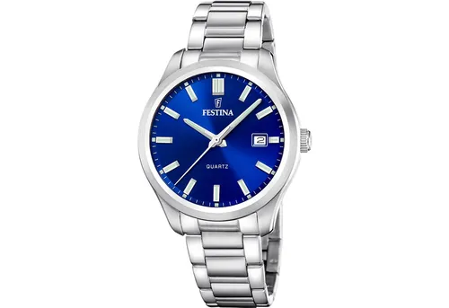 Festina F20736/3 Herrenuhr Edelstahl mit Datum - Elegante Armbanduhr aus Edelstahl mit 42 mm Durchmesser, blauem Ziffernblatt und 5 bar Wasserdichtigkeit – ideal für stilbewusste Männer.