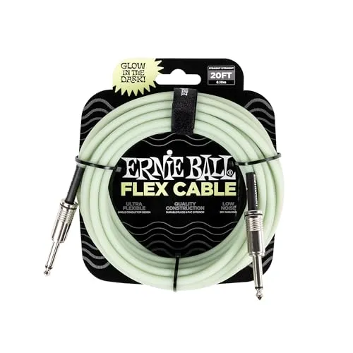 Ernie Ball Flex Cable 20ft Glow in the Dark - Optimaler Sound - HiFi-Kabel mit 20ft Länge, leuchtet im Dunkeln und bietet 95% Rauschunterdrückung für klaren Klang. Ideal für Musiker, die Sichtbarkeit und Qualität schätzen.