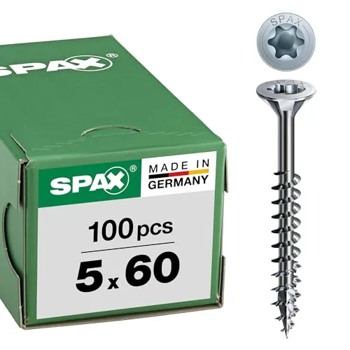 SPAX Universalschraube, 5 x 60 mm, 100 Stück, Teilgewinde, Senkkopf, T-STAR plus T20, 4CUT, WIROX - 0191010500603