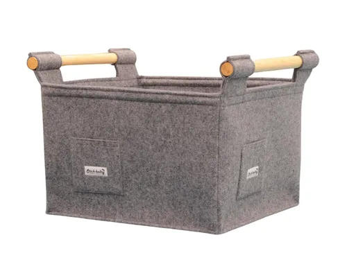 Stich-haltig Kaminholzkorb Filzkorb mit Holzgriffen - Aschesauger, handgefertigter Filzkorb in hellgrau, leicht und robust – ideal zum sicheren Transport von Kaminholz und schützt den Boden.
