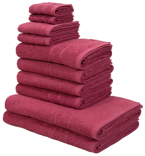 Otto Home Handtuch Set "Inga" – 10-teilig in Lila (Beere) - Das Handtuch Set "Inga" von OTTO home bietet mit 10 Teilen höchsten Komfort. Die pflegeleichten Badtextilien aus 100% Baumwolle sind weich zur Haut und überzeugen durch eine stilvolle Bordüre. Ideal für jeden Badebereich.