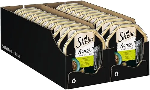 SHEBA Nassfutter für Katzen Sauce Collection mit Kaninchen und Gemüse - Herzhaftes Katzennassfutter in praktischen Schalen, hergestellt aus hochwertigen Zutaten. Bietet eine ausgewogene Ernährung für ausgewachsene Katzen – ganz ohne künstliche Zusatzstoffe.