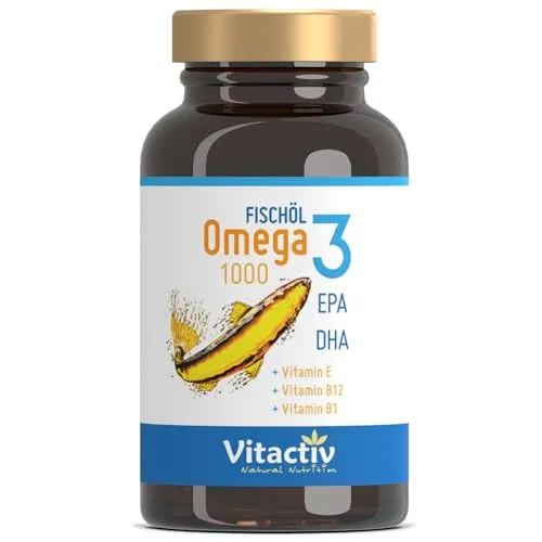 VITACTIV Fischöl Omega-3 1000 - hochdosiert und natürlich - Premium Nahrungsergänzungsmittel mit reinem Hochseefisch-Öl und Vitaminen für Ihre tägliche Unterstützung. Ideal zur Förderung Ihrer Vitalität und für einen aktiven Lebensstil.