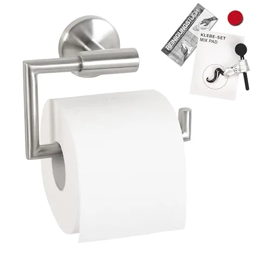 bremermann Bad-Serie Piazza - Rollenhalter Edelstahl matt mit Soft-Close - Toilettenpapierhalter aus rostfreiem Edelstahl mit Soft-Close-Funktion für geräuschloses Absenken. Inklusive Klebeset für einfache Montage ohne Bohren - ideal für ein modernes Badezimmer.