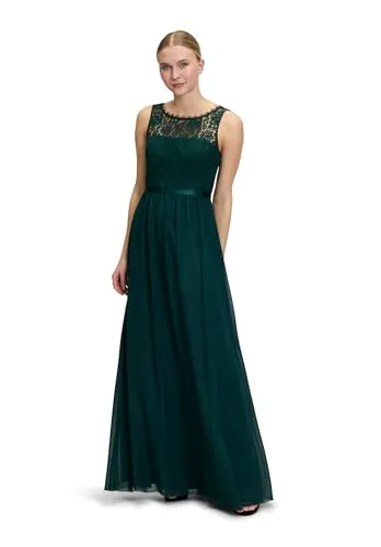 Vera Mont Damen Cocktailkleid mit Spitze Mystic Emerald, 34 - Abendkleid für Damen mit eleganter Bogenkante und Rundhalsausschnitt, ideal für besondere Anlässe. Maxilänge und ausgestellte Passform sorgen für einen glamourösen Look und hohen Tragekomfort.