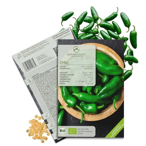 BIO Chili Samen (Early Jalapeno, 5.000 Scoville) - Chili Saatgut aus biologischem Anbau ideal für die Anzucht im Garten, Balkon oder Terrasse (10 Korn)
