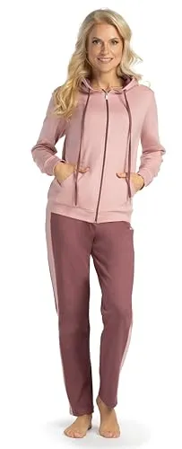Consult-Tex Damen Hausanzug DW100 - Rosa/Rot 44/46 - Bequemer Hausanzug mit Kapuze und Eingrifftaschen, ideal für entspannte Tage zu Hause. Hergestellt aus pflegeleichtem Material, bietet er hohen Tragekomfort und lässigen Stil.