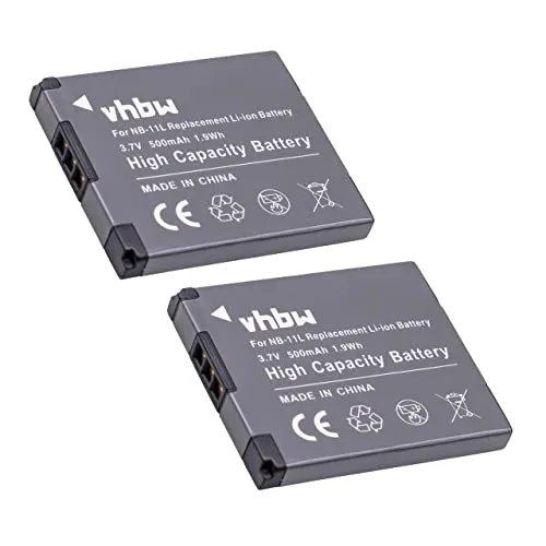 vhbw 2X Akku kompatibel mit Canon IXUS 185, 165, 275 HS, 160, 320 HS, 245 HS, 240 HS, 190, 265, 170, 157 Kamera (500 mAh, 3,7 V, Li-Ion)