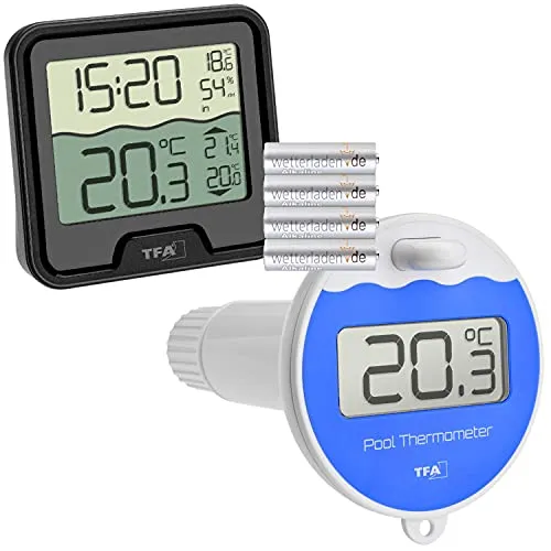 TFA Dostmann 30.3066 Funk Poolthermometer Marbella Schwimmbadthermometer (schwarz mit Batterien)