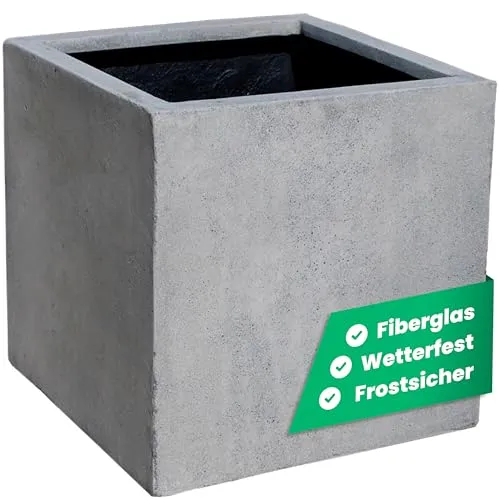 VIVANNO Pflanzkübel Fiberglas Block - Frostsicheres Blumenkübel in Beton-Design Grau - Garten-Zubehör: Wetterfester und frostsicherer Pflanzkübel mit 216 Litern Volumen, ideal für Balkon und Terrasse oder als stilvolle Innendeko.