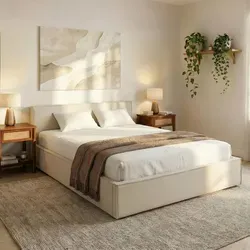 Polsterbett PESARO 160x200 cm, Cremeweiß – Modernes Doppelbett mit Lattenrost und elegantem Kopfteil - Das Polsterbett Pesaro vereint modernes Design mit Funktionalität. Mit einer komfortablen Liegefläche von 160x200 cm und einem robusten Rahmen ist es ideal für kleine Schlafzimmer. Der stilvolle Stoffbezug in Leinen Optik sorgt für zeitlose Eleganz.