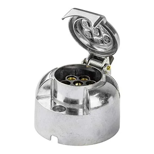 DEMA Anhänger-Steckdose 7-polig – Metall/Aluminium, Auto, Camping, Wohnwagen, Hänger – robust, langlebig, wetterfest – mit Klappdeckel, für Anhänger, PKW, Caravan, Boot, Zugfahrzeug