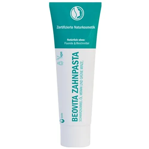 Beovita Zahnpasta mit Schwarzkümmelöl 75 ml - Natürlich und Effektiv - Zahnpasta mit Schwarzkümmelöl, fluoridfrei und vegan. Stärkt das Zahnfleisch, beugt Parodontose vor und sorgt für ein Glättegefühl wie nach einer professionellen Zahnreinigung.