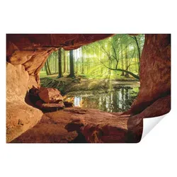 Vlies Fototapete 3D Effekt Wald Bach Sonne Höhle - Moderne Vliestapete für Wohnzimmer und Schlafzimmer, mit beeindruckendem 3D-Effekt und kinderleichter Montage – ideal für ein stilvolles Raumambiente.