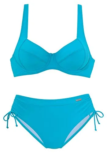 Bügel-Bikini LASCANA, Damen, Gr. 42, Cup B, blau (türkis) - Bademode mit seitlich geraffter Bikinihose, verstellbaren Trägern und modischem Design. Ideal für den Strand oder das Schwimmbad!