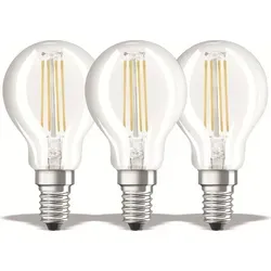 Osram Base E14 LED Birne Filament 4W 3er Set - Energiesparlampen mit 470 Lumen, neutralweißer Lichtfarbe und 10.000 Stunden Lebensdauer. Ideal für eine effiziente und umweltfreundliche Beleuchtung.