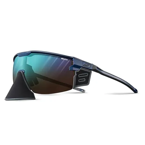 Julbo Unisex Ultimate Cover Sunglasses, Dunkelblau/Blau - Sportbrillen mit abnehmbarem Nasenschutz aus Spandex für optimalen Sonnenschutz und Full Venting für beschlagfreie Sicht, ideal für aktive Outdoor-Abenteuer.