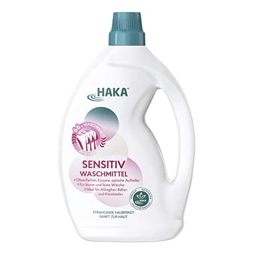HAKA Sensitiv Waschmittel 2 l - Waschmittel für Allergiker, ideal für empfindliche Haut und Kleinkinder, ohne Duftstoffe und Enzyme, umweltfreundlich und hautfreundlich.