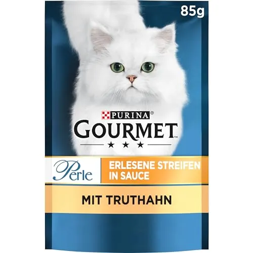 Gourmet Perle Erlesene Streifen Katzenfutter nass, mit Truthahn, 26er Pack (26 x 85g)