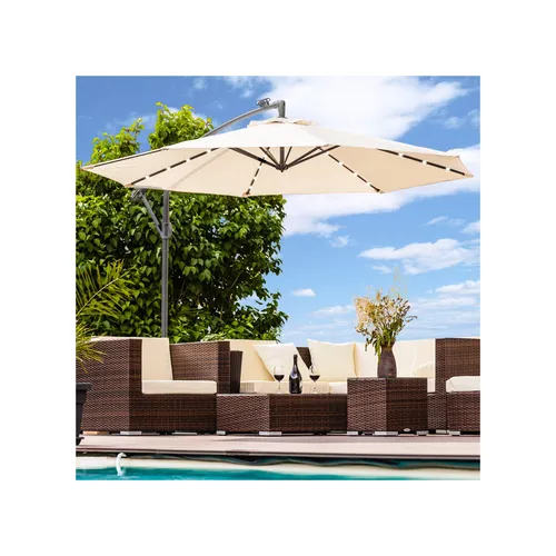 Luxus Sonnenschirm mit LED Beleuchtung Ampelschirm 350cm Solar Garten Schirm Pavillon in Creme